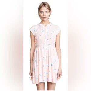 Free People Cap Sleeve Greatest Day Smocked Waist Summer Dress Pink Blue Floral